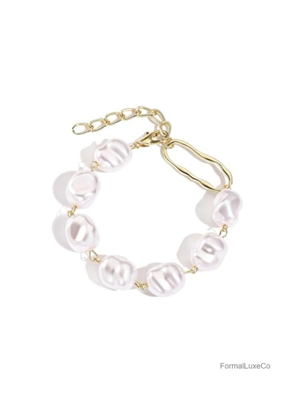 Gold Plated Baroque Pearl Cuff Bracelet with Starfish Seashell Charms